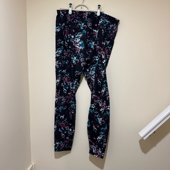 Women’s Avia Brand Plus Size Blue Pink Floral Print Gym Yoga Leggings Size 2X - Picture 1 of 16